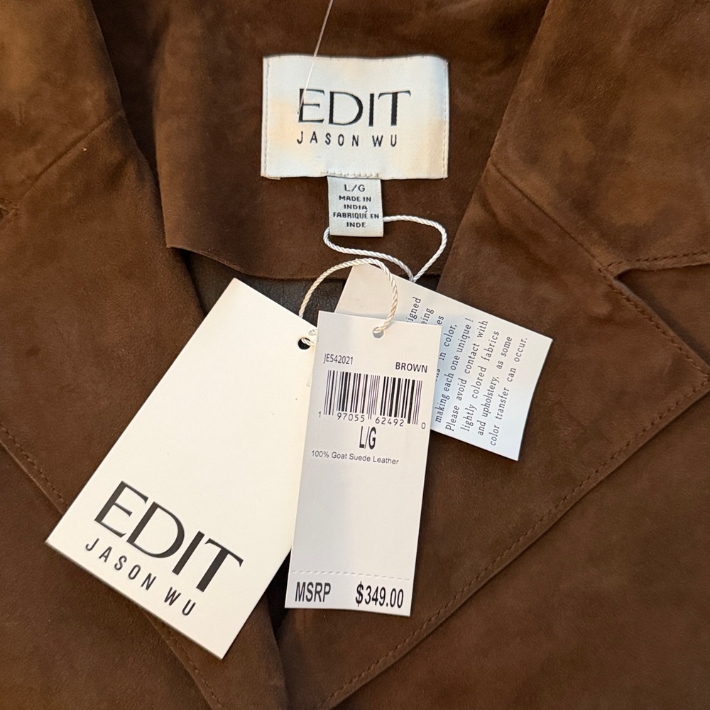 NWT JASON WU Brown Suede Button-Front Jacket Classic Tailored Fit Blazer - Picture 3 of 16